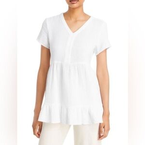 Beachlunchlounge Carey Tiered white gauze v neck pullover top